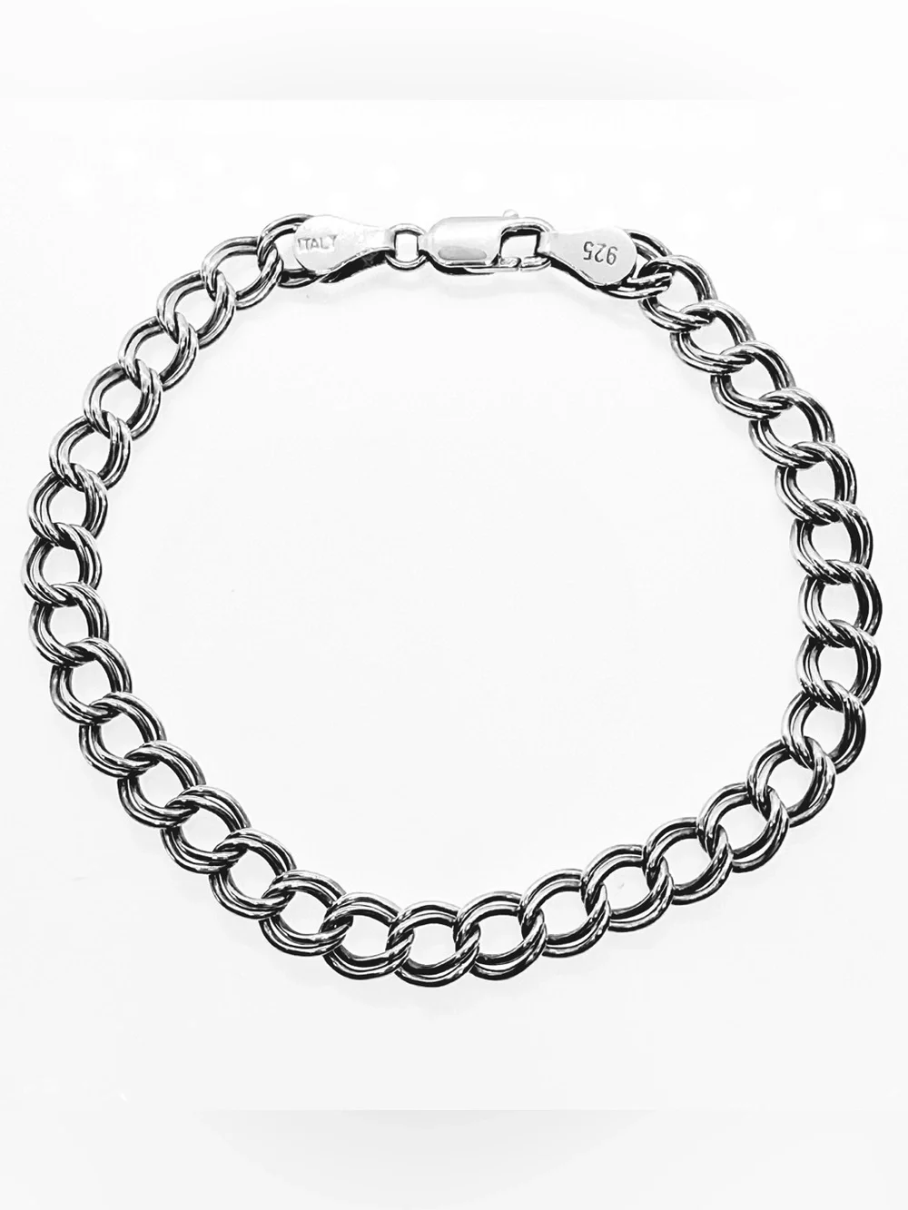 Stylish Italian 925 Sterling Silver Double Curb Link Chain Bracelet!